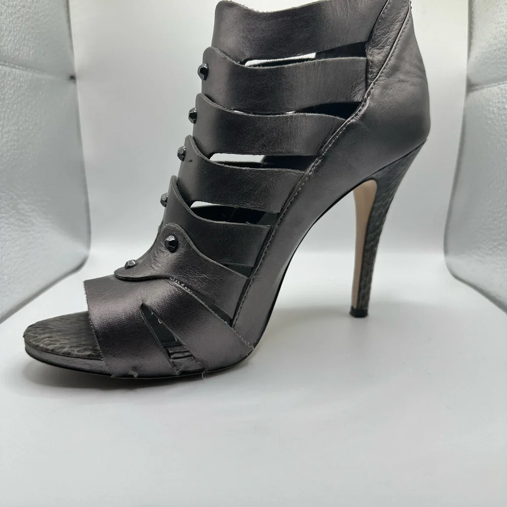 WHBM Leather Caged Peep Toe Heel, Gunmetal - Picture 11 of 11